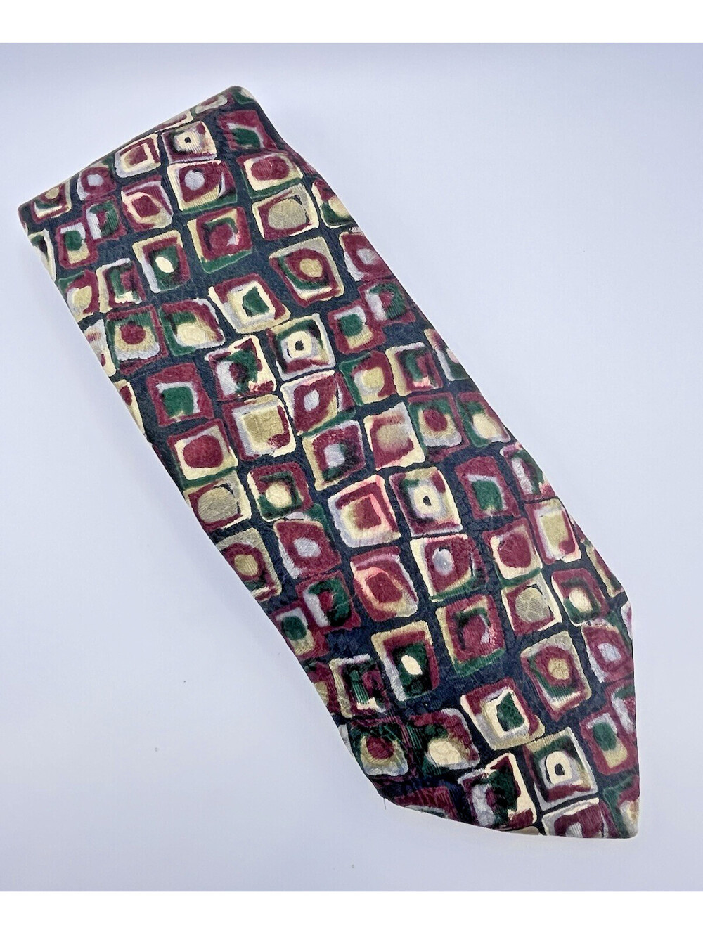 Lands End Tie Geo Print  Retro Long Tall Classic  3.5 X 60 100% Silk